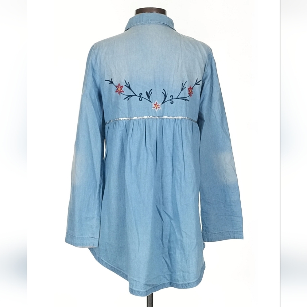 Tasha Polizzi Embroidered Denim Tunic Shirt Western Pearl Snap Small - Picture 4 of 9